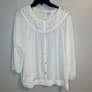 Chico's Cream Lace Bib Collar Pleated Blouse